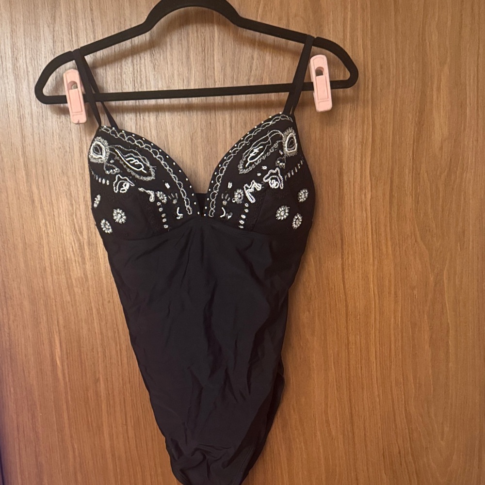 Newport News Black One Piece with White Detailing